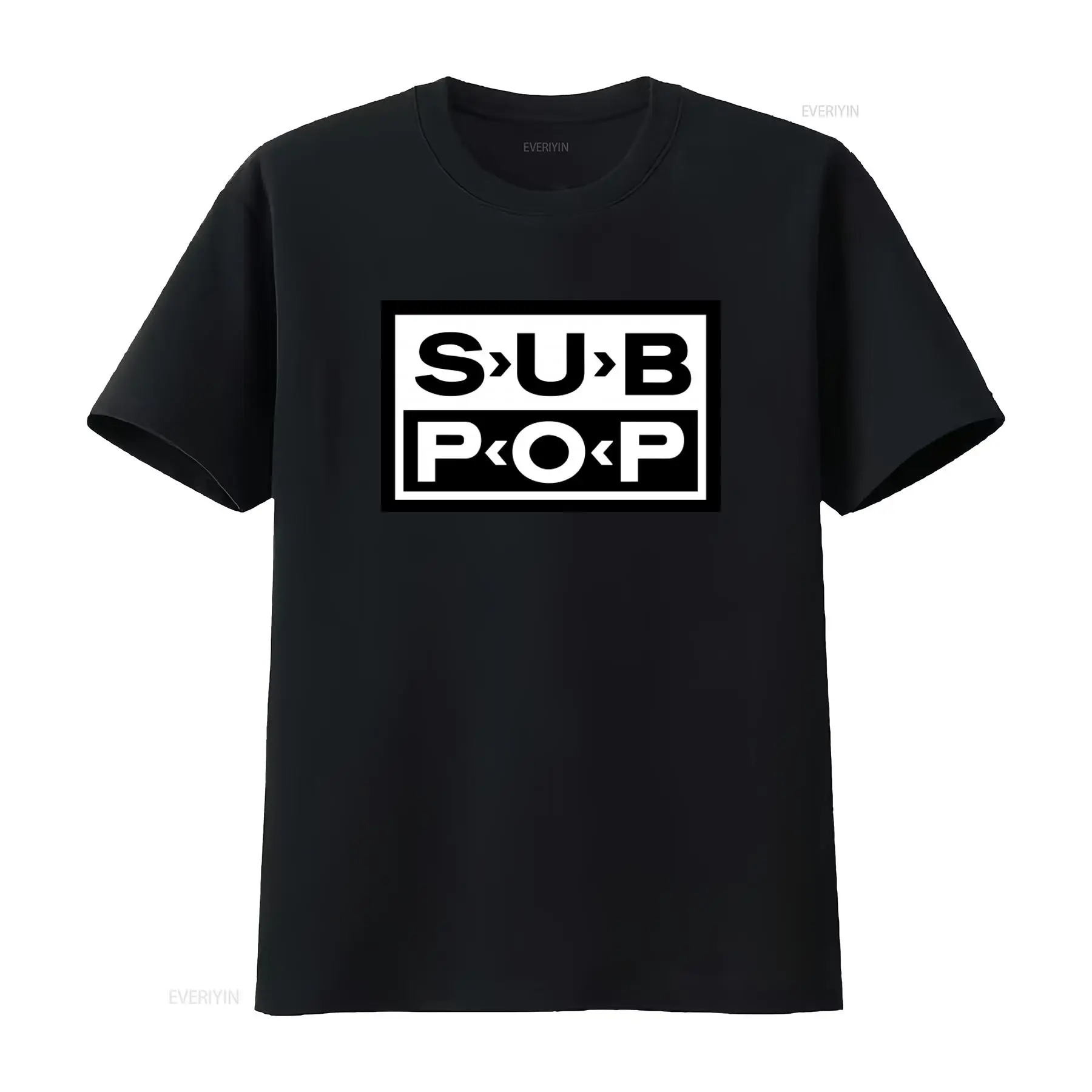 Vintage Fashion Style Men - Sub Pop Logolu Tişört Siyah Beyaz