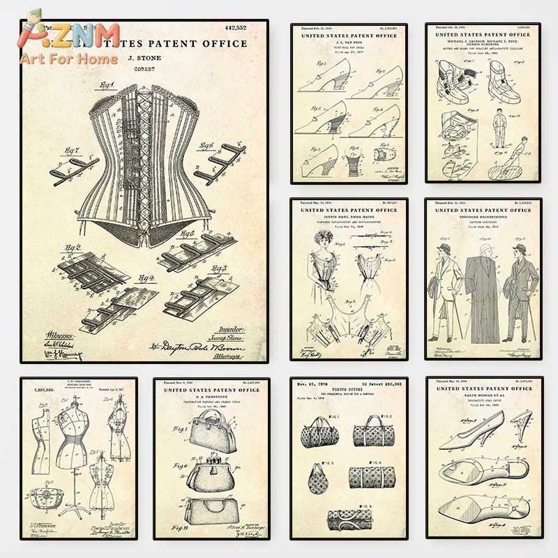 Vintage Fashion Sketches - AZNM Vintage Moda Patentli Kanvas Duvar