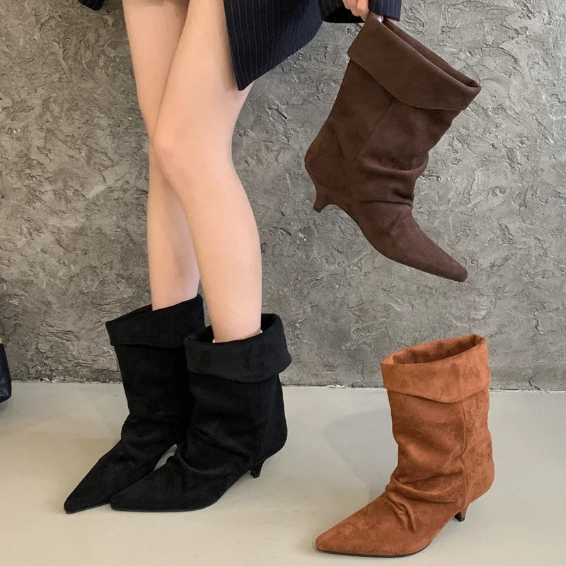 Vintage And Modern Fashion - Aneikeh Kış Sivri Burun Ince Düşük