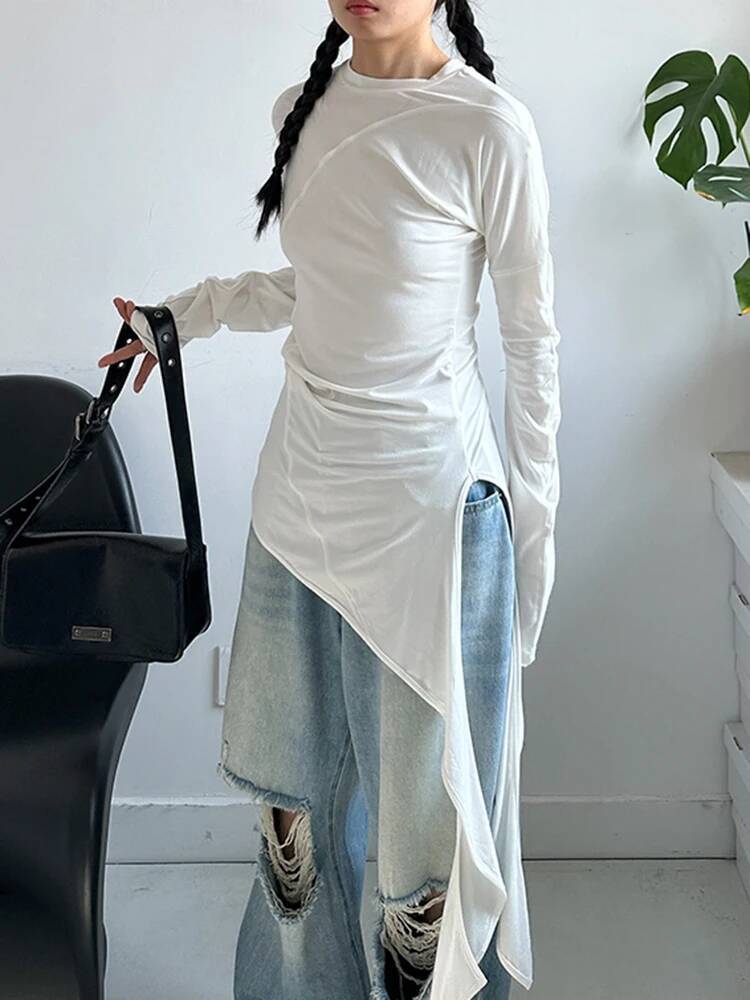 Vintage Fashion Build - Hem Kadın Beyaz Düzensiz Zarif Uzun
