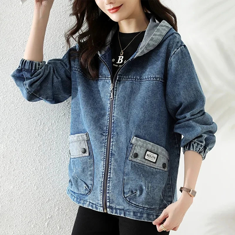 Patchwork Jean Jacket - Yeni Ekleme Fermuar Kadın Kovboy Palto