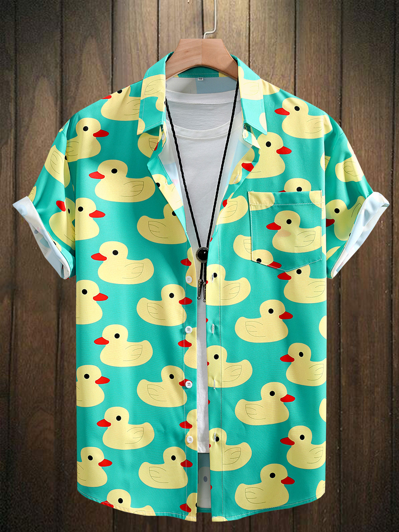 Bowling Shirt Camp - Erkek Gömlek Üstü, Lastik Ördek Baskılı,