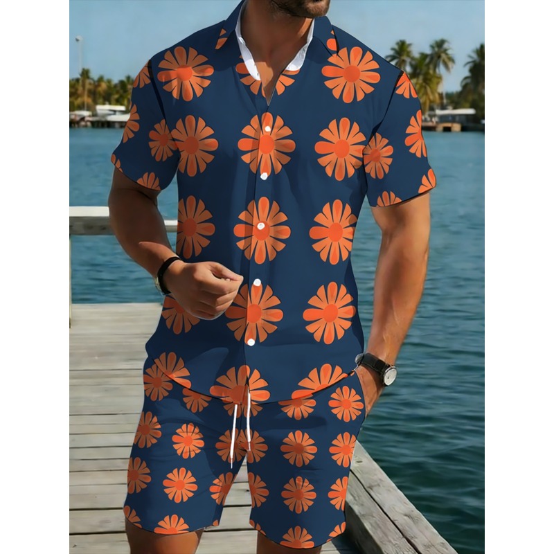 Printed Floral Shirt - Erkek kısa kollu gömlek ve şort