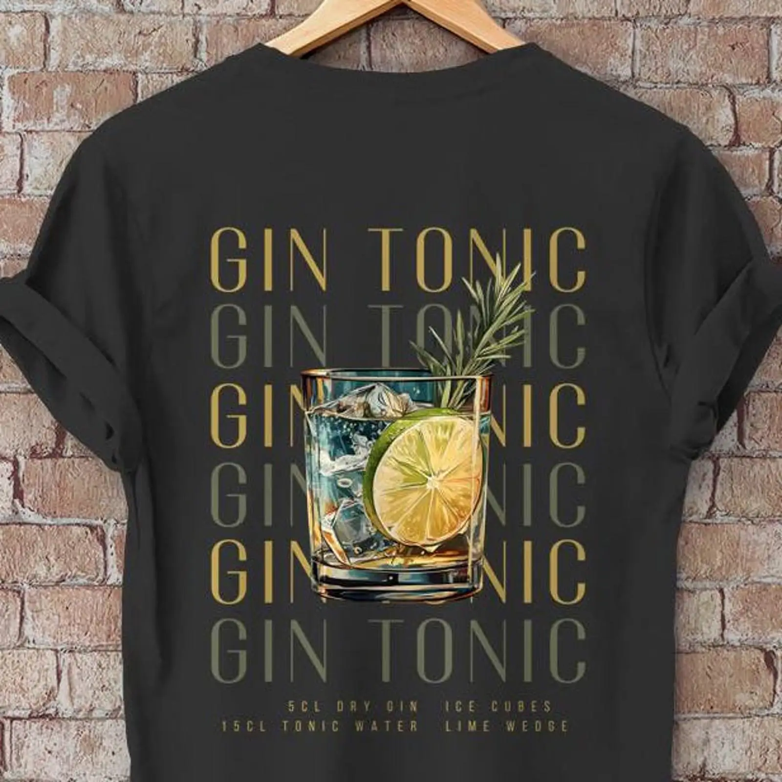 Vintage Fashion Illustration - Gin Tonic Tişörtü Resimli Kokteyl Barı