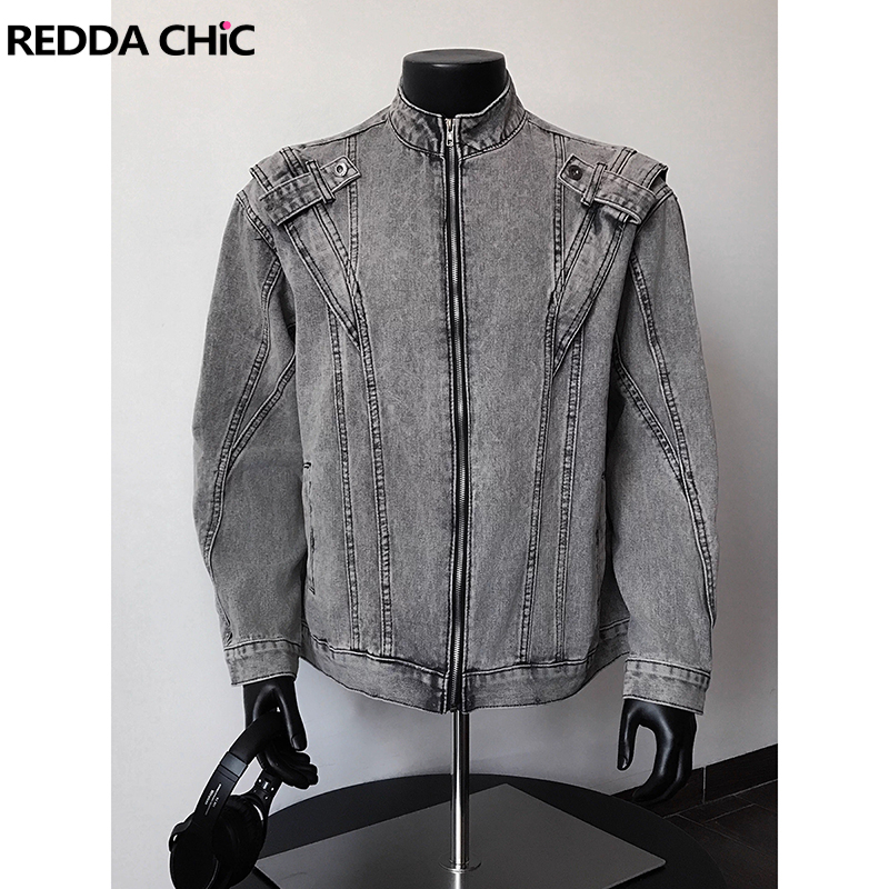 Patchwork Jean Jacket - ReddaChic 2000'ler Tarzı Eskitilmiş Erkek Denim