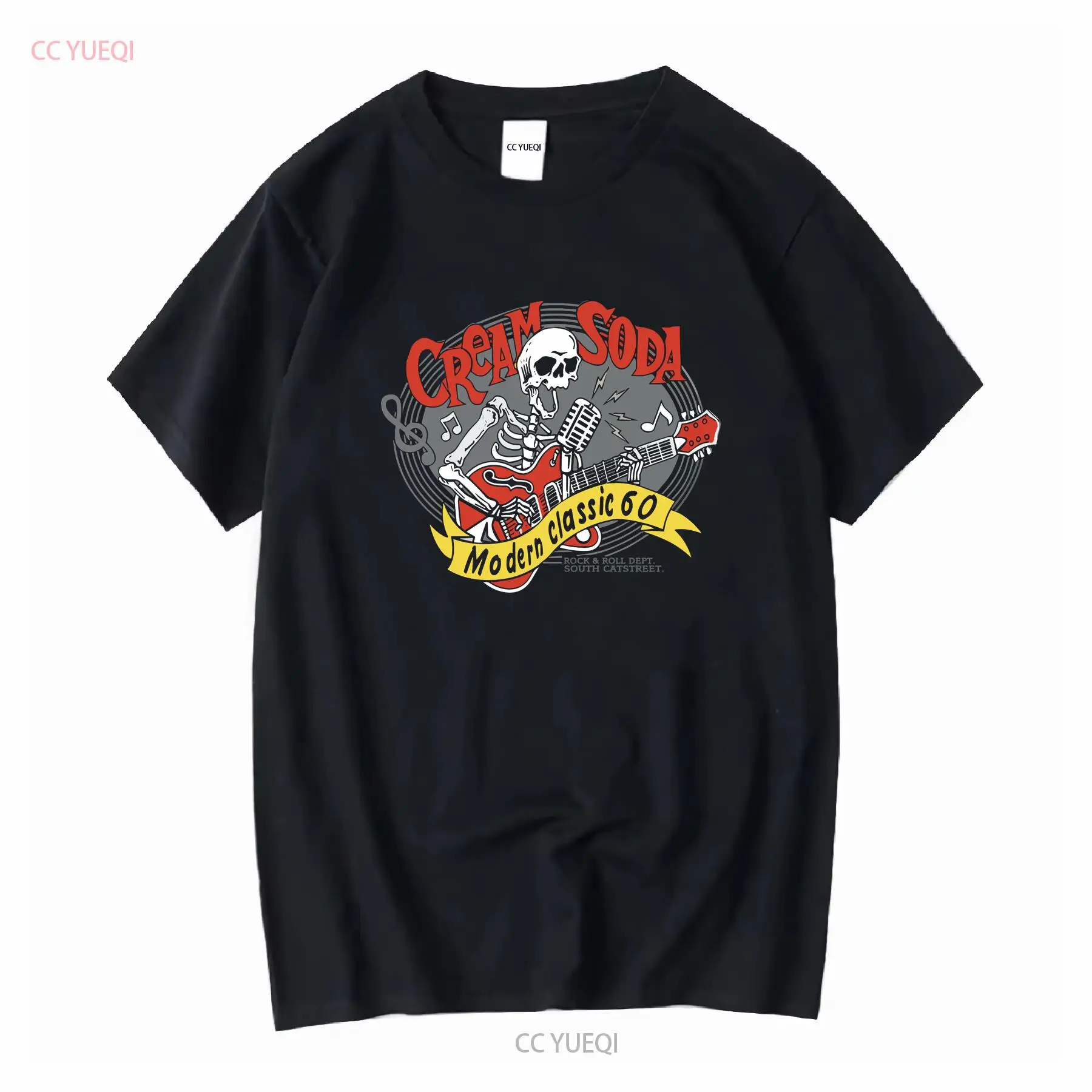 Vintage Fashion Knitwear - Kremalı Soda Rock Roll Tişörtü Japon