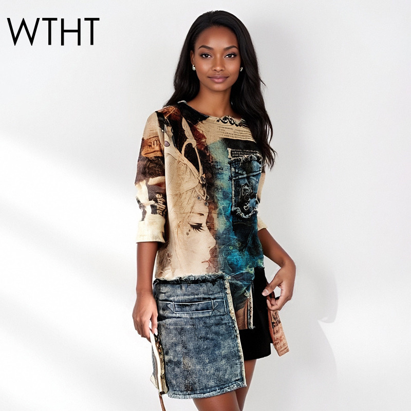 Vintage Fashion Influencers - WTHT Vintage Moda kadın Patchwork Düzensiz
