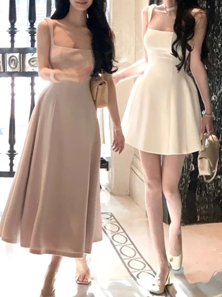 Vintage Fashion Korea - Kore moda yaz kolsuz kayış Mini