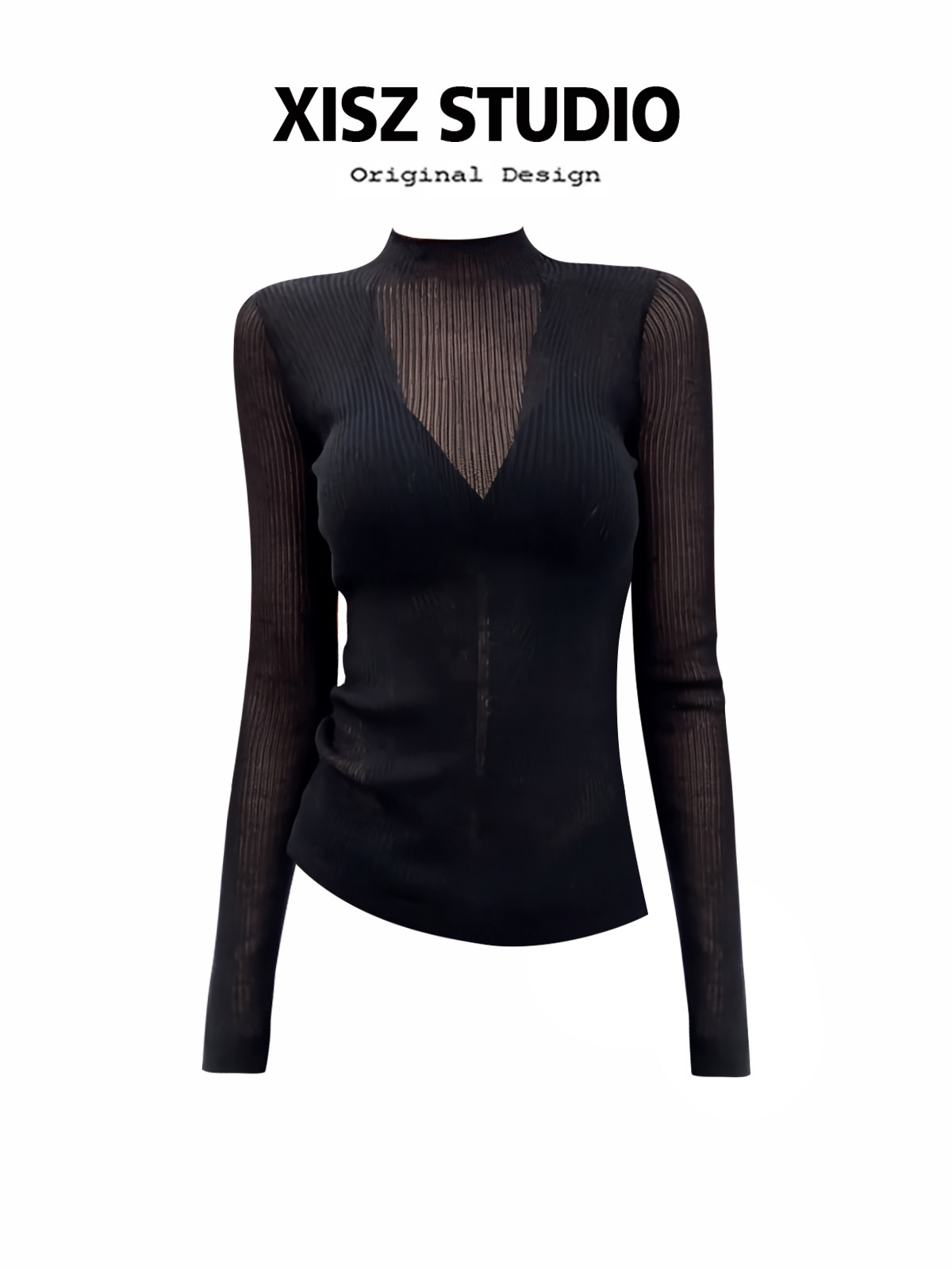 Turtleneck Knit 90S - Kadın Siyah GotikT-shirt Harajuku Y2k Tee