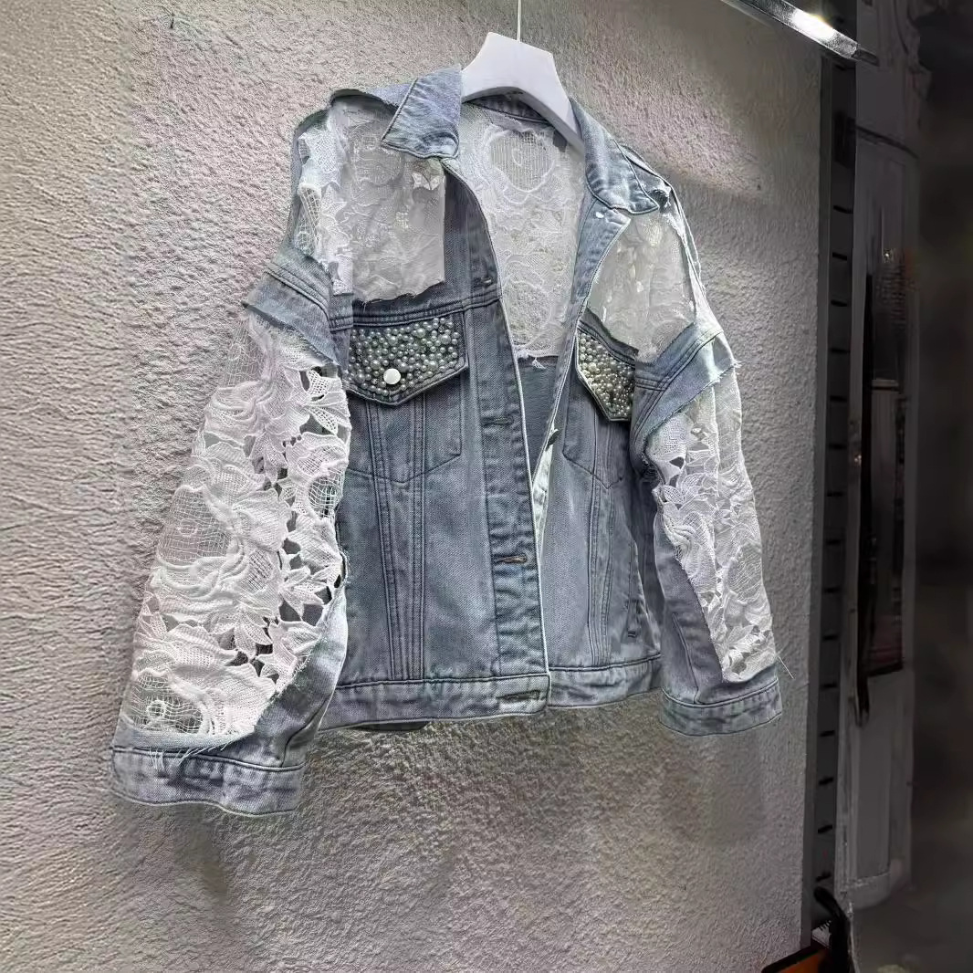Patchwork Jean Jacket - Eklenmiş nakış ceket kadınlar Turn Down
