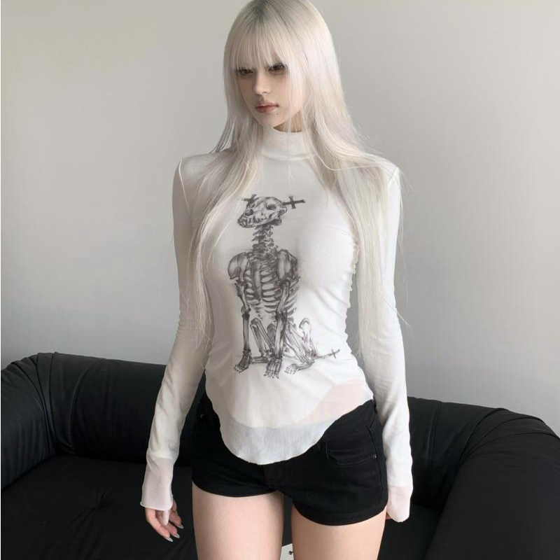 Kafatası desenli gotik dar yak - Turtleneck Knit 90S incelemesi ve fiyatı