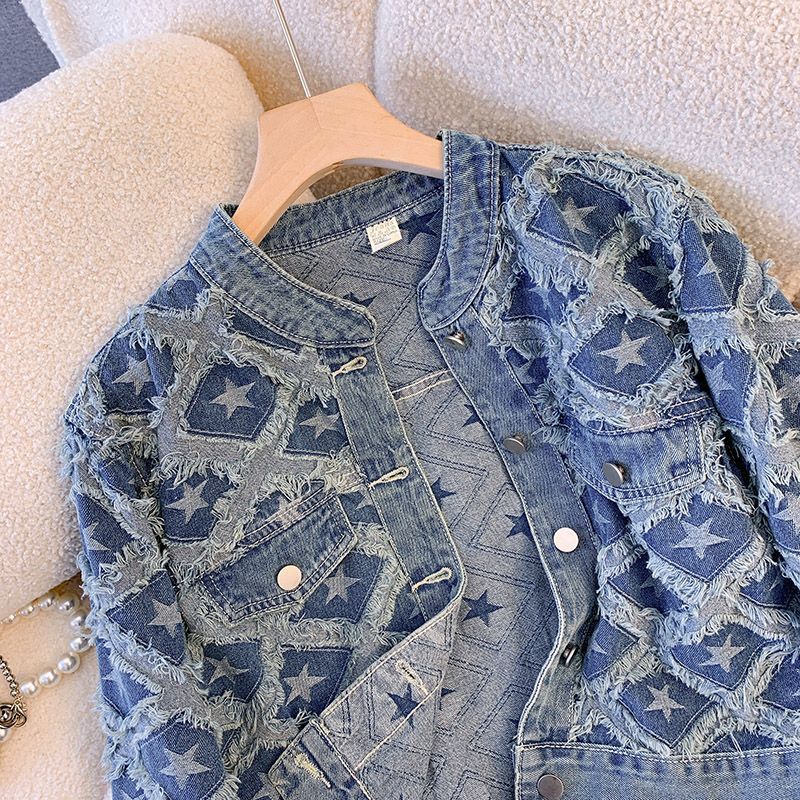 Kadın Kot Montlar Yuvarlak Yak - Patchwork Jean Jacket incelemesi ve fiyatı