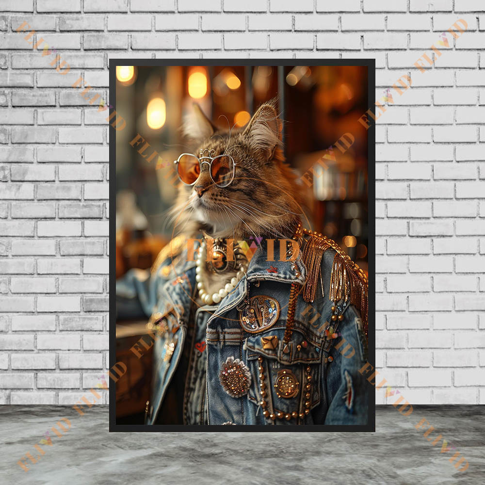 Vintage Denim Cool Cat Kanvas  - Vintage Fashion Prints For Wall incelemesi ve fiyatı