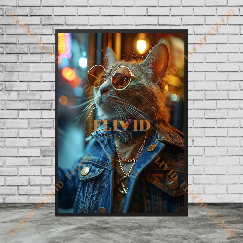 Vintage Denim Cool Cat Kanvas  - Vintage Fashion Prints For Wall incelemesi ve fiyatı