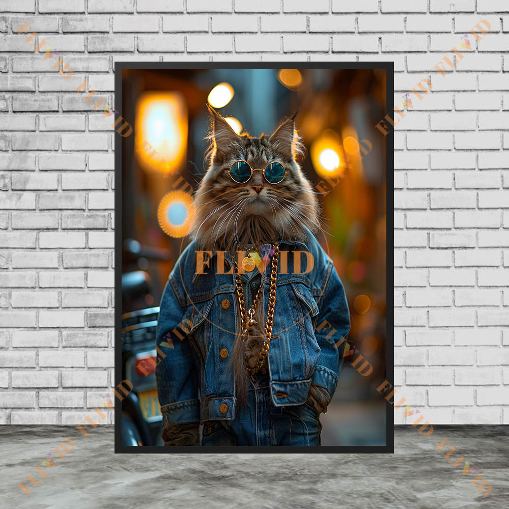 Vintage Denim Cool Cat Kanvas  - Vintage Fashion Prints For Wall incelemesi ve fiyatı