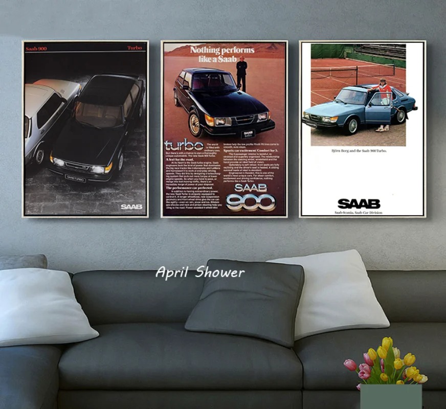 Klasik Vintage Saab 900 Turbo  - Vintage Fashion Prints For Wall incelemesi ve fiyatı
