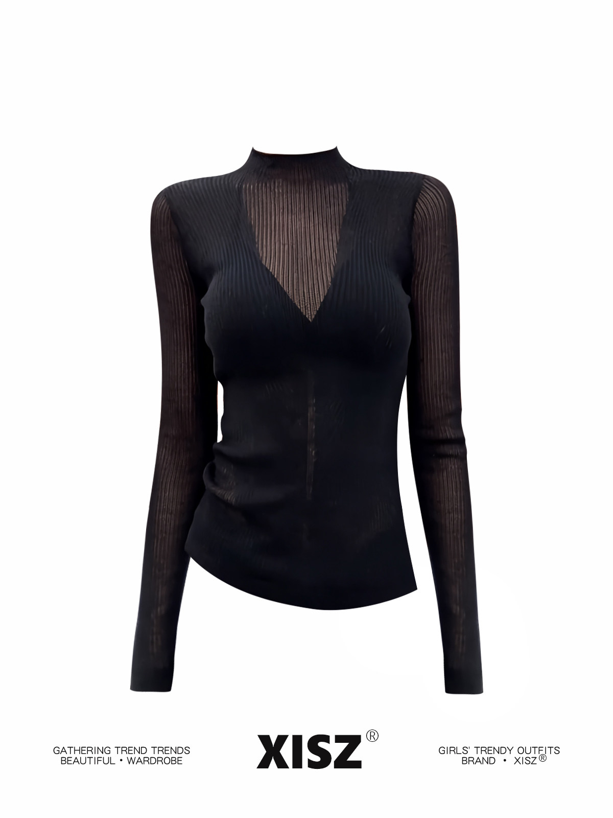 Kadın Siyah GotikT-shirt Haraj - Turtleneck Knit 90S incelemesi ve fiyatı